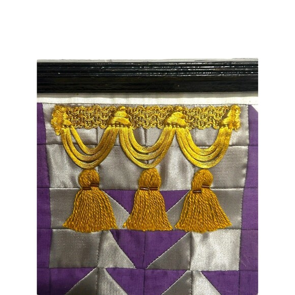 Vtg Satin Half Square Triangle Elephant Embellished Framed Textile Art - Picture 6 of 10